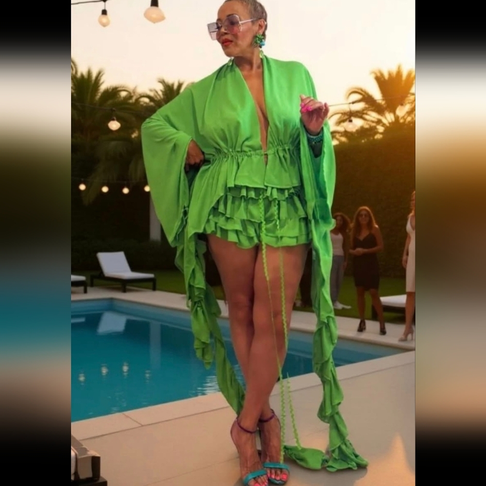 Vibrant Green Women's 2 Piece Short Sets